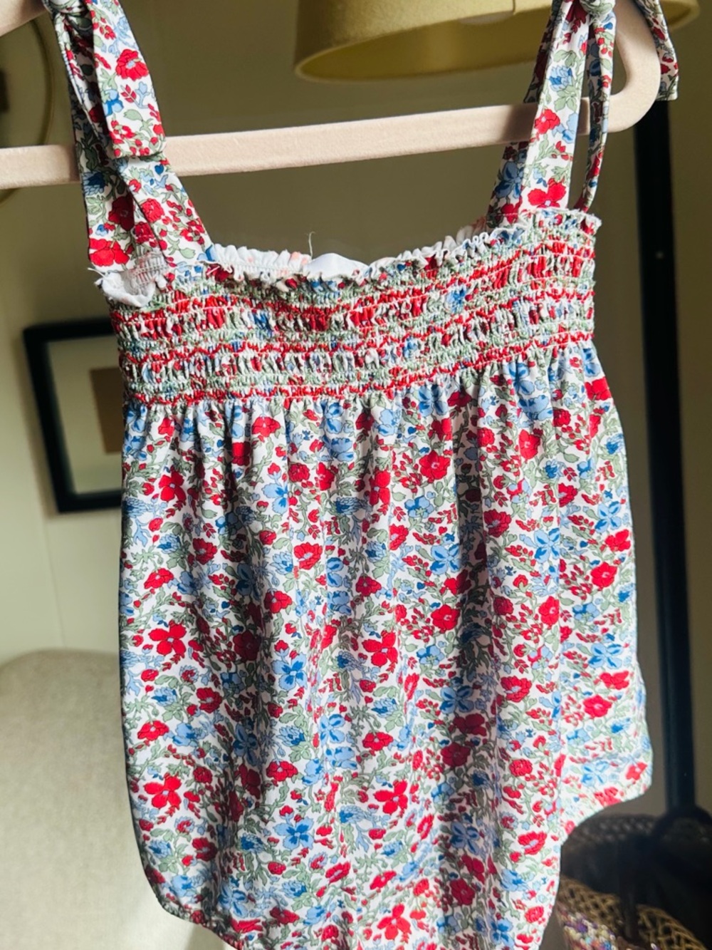 Adorable Girls Swimsuit – Size 36 Months Floral Smocked Swimsuit- Red & Blue